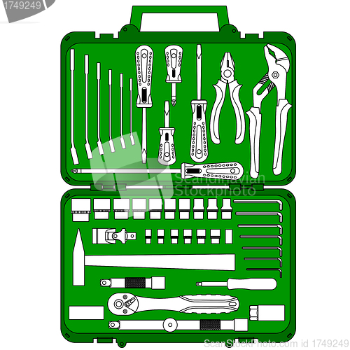Image of vector set of different tools  in a box
