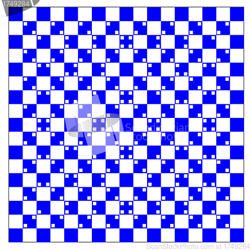 Image of illusion of volume in blue and white squares