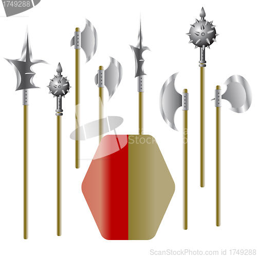 Image of Illustration of medieval weapons and shield 