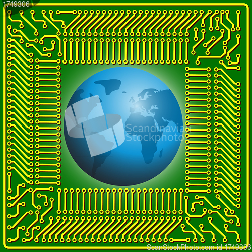 Image of Motherboard globe  background for technology concept design