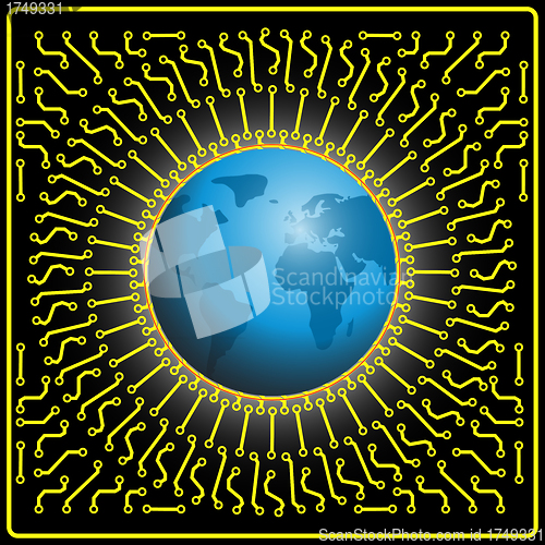 Image of Motherboard globe  background for technology concept design