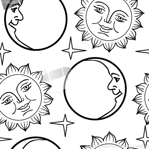 Image of Seamless wallpaper the Moon and Sun with faces  