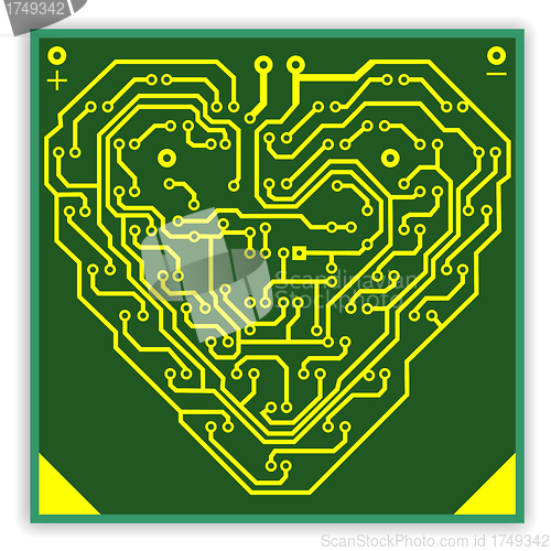 Image of Circuit board pattern in the shape of the heart. Illustration. V