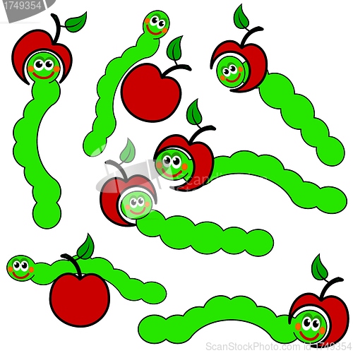 Image of apple and Worm caterpillars , vector