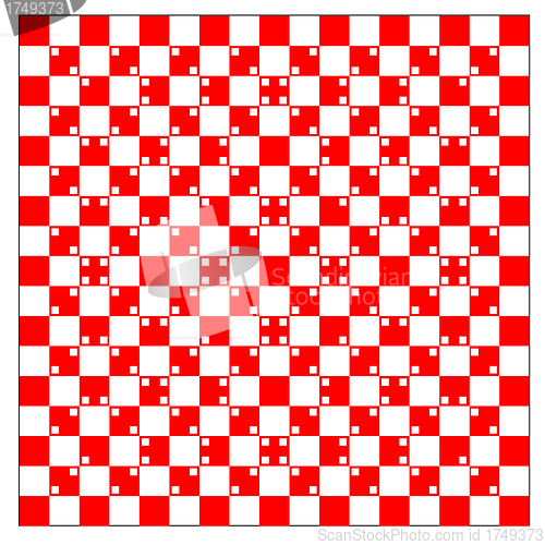Image of illusion of volume in red and white squares