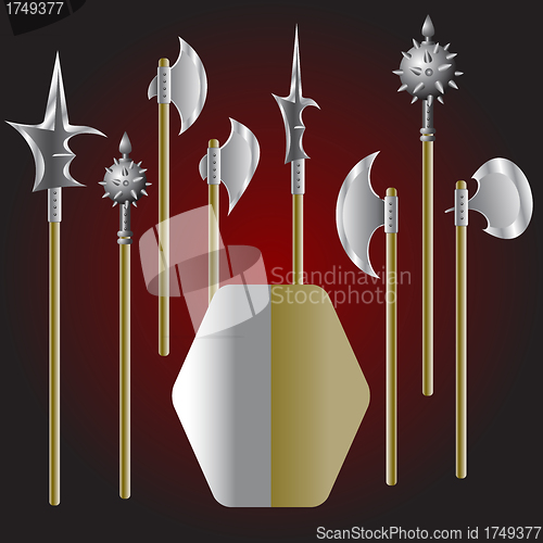 Image of Illustration of medieval weapons and shield 