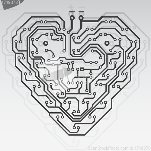 Image of Circuit board pattern in the shape of the heart. Illustration. V