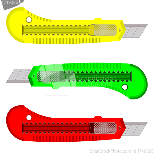 Image of Plastic knives for the paper on a white background.