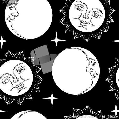 Image of Seamless wallpaper the Moon and Sun with faces 