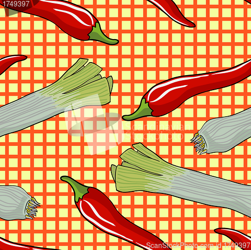 Image of Seamless vegetable pattern leek and red pepper 