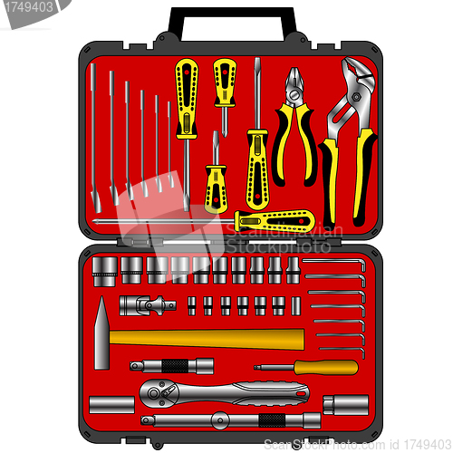 Image of vector set of different tools  in a box