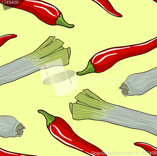 Image of Seamless vegetable pattern leek and red pepper 