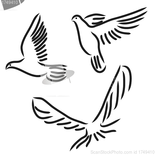 Image of Set of white vector doves.