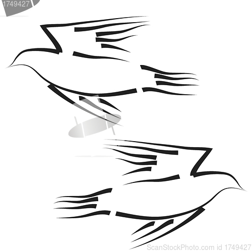 Image of Concept of love or peace. Set of white vector doves.