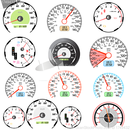 Image of Set of car speedometers for racing design. 