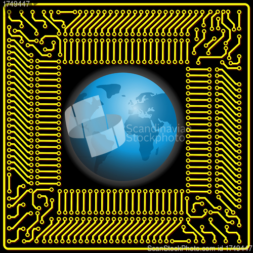 Image of Motherboard globe  background for technology concept design
