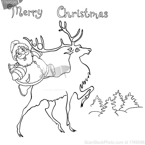 Image of santa claus rides on deer