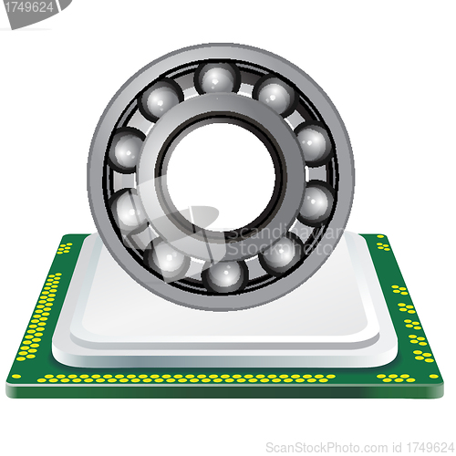 Image of bearing and computer processor on a white background