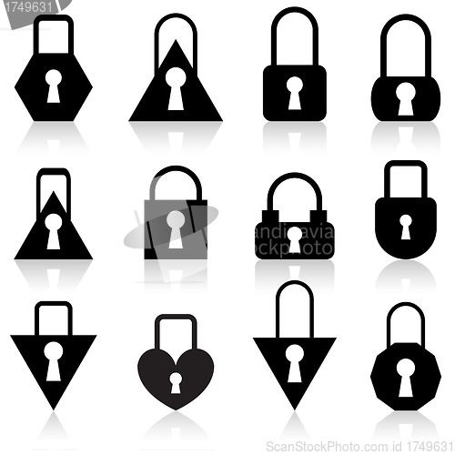 Image of A set of metal locks of different shapes 