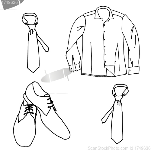 Image of Set man clothes , shirt shoes tie.