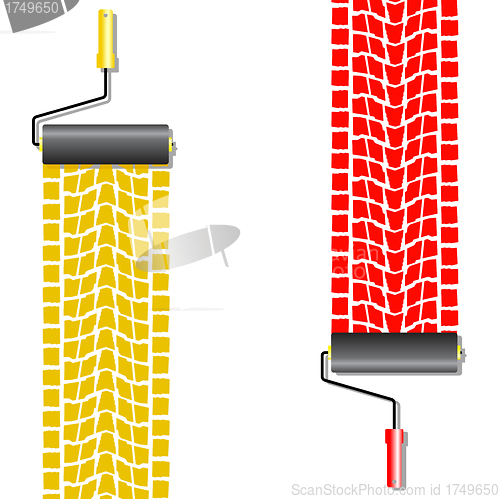 Image of The roller draws paint from the wheel of the machine 