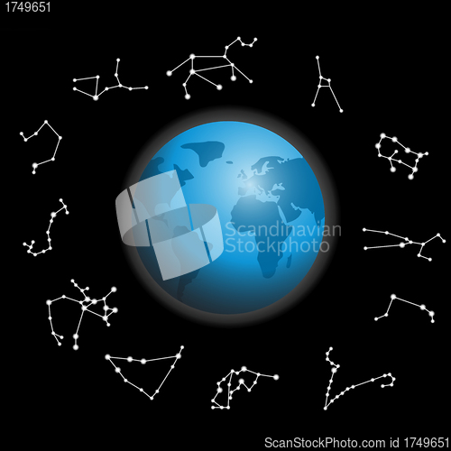 Image of constellations around the globe vector illustration