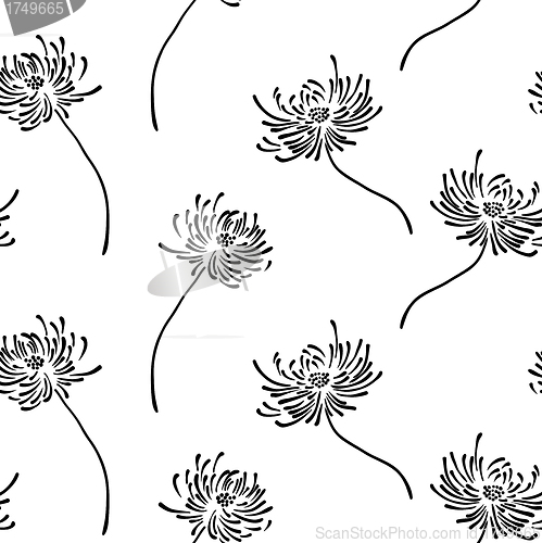 Image of Hand drawn floral wallpaper with set of different flowers. 