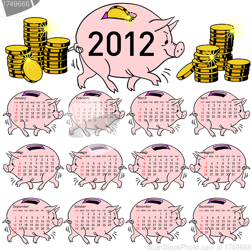 Image of Stylish calendar  Pig piggy bank for 2012.