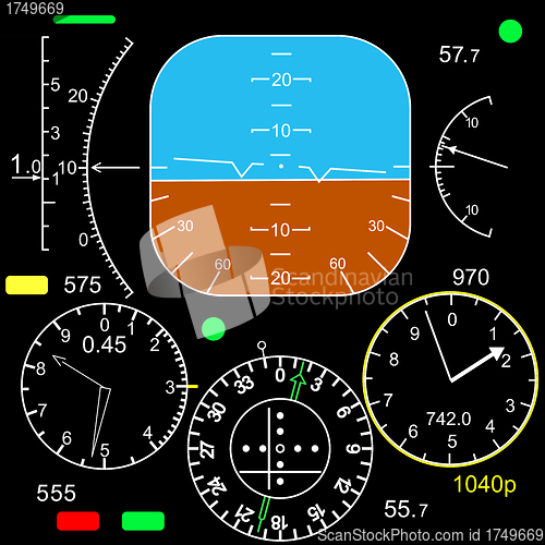 Image of Control panel in a plane cockpit