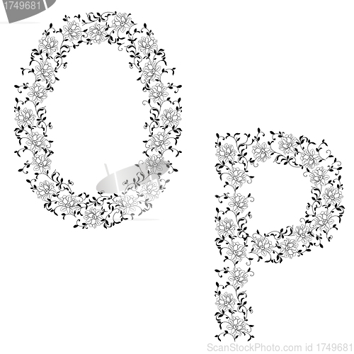 Image of Hand drawing ornamental alphabet. Letter OP