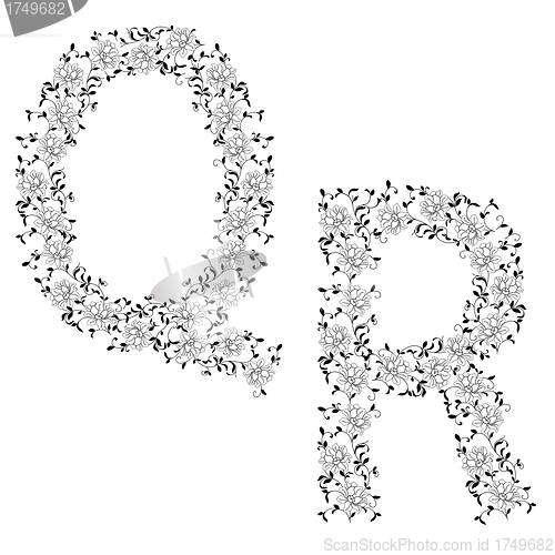 Image of Hand drawing ornamental alphabet. Letter QR