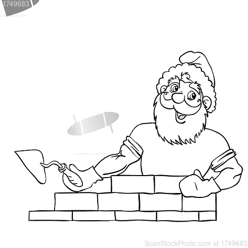 Image of Santa Claus muscular builds a brick house.