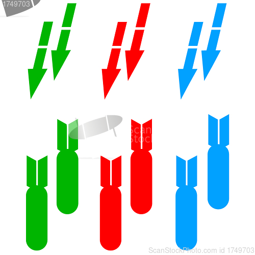 Image of Vector set of arrows and bombs