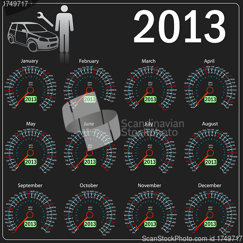 Image of 2013 year ñalendar speedometer car in vector. 