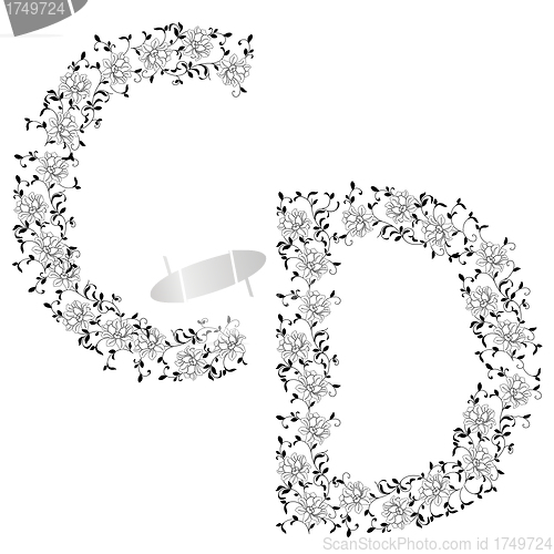 Image of Hand drawing ornamental alphabet. Letter CD