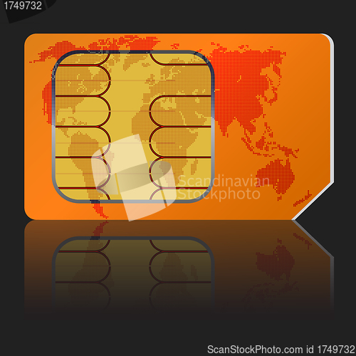 Image of Sim card with a map of the world. 