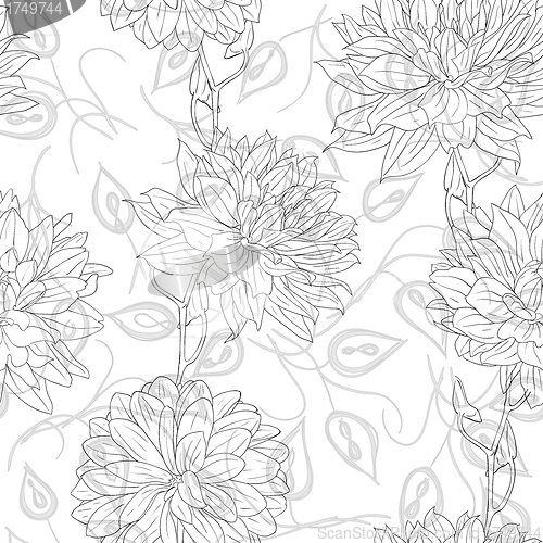 Image of Hand drawn floral wallpaper with set of different flowers. 