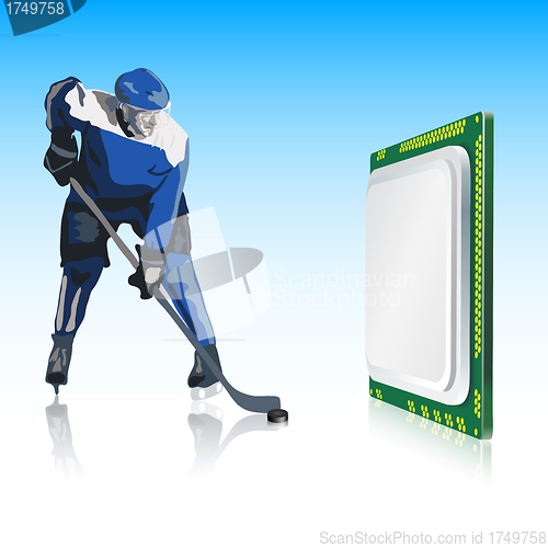 Image of hockey player and computer processor 