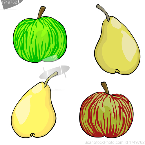 Image of apple and pear fruit set of vector