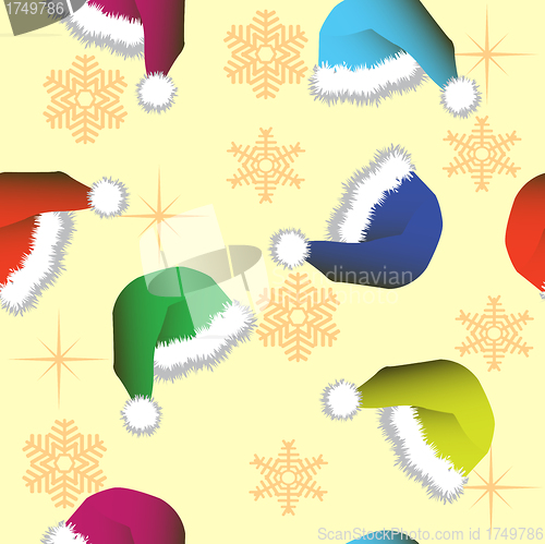 Image of Seamless wallpaper from Winter Hats and snowflakes