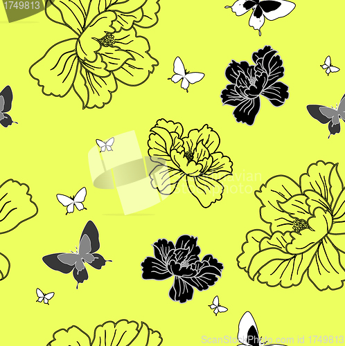 Image of seamless wallpaper flowers and butterflies