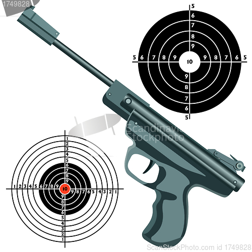 Image of firearm, the gun against the target. vector