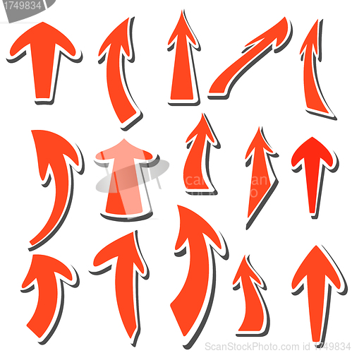 Image of Arrows stickers different colors and shapes. Vector.