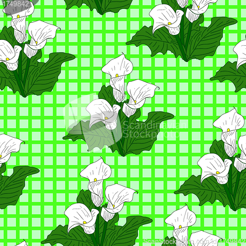 Image of Background with White Callas. Seamless wallpaper.