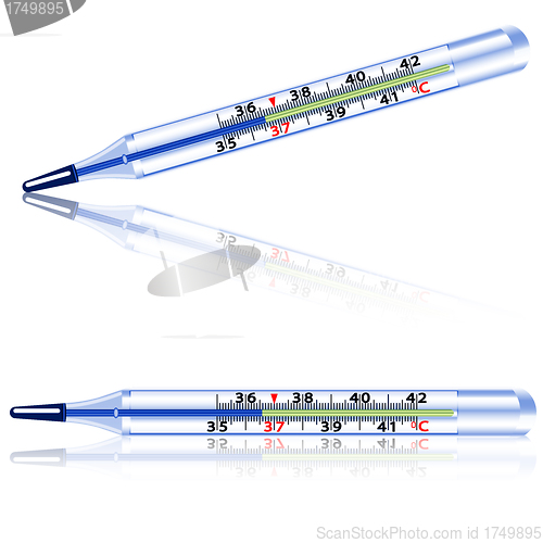 Image of Medical glass mercury thermometer on white background.