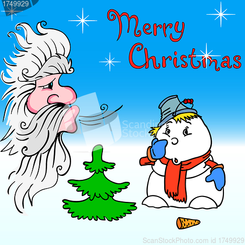 Image of Santa Claus and snowman blows on