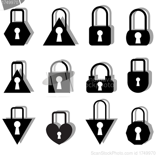 Image of A set of metal locks of different shapes 