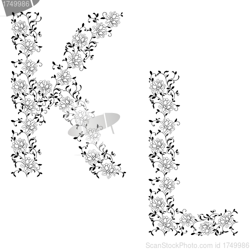 Image of Hand drawing ornamental alphabet. Letter KL