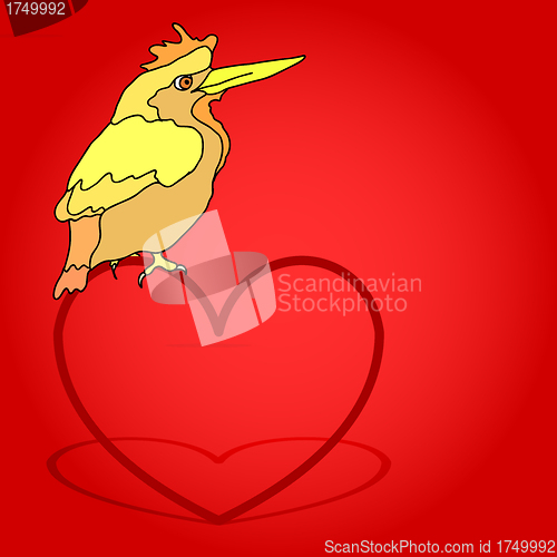 Image of Postcard from a bird sitting on the heart. 
