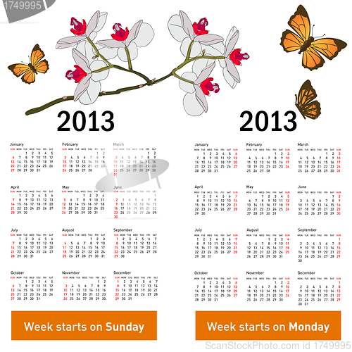 Image of Stylish calendar with flowers and butterflies for 2013. 